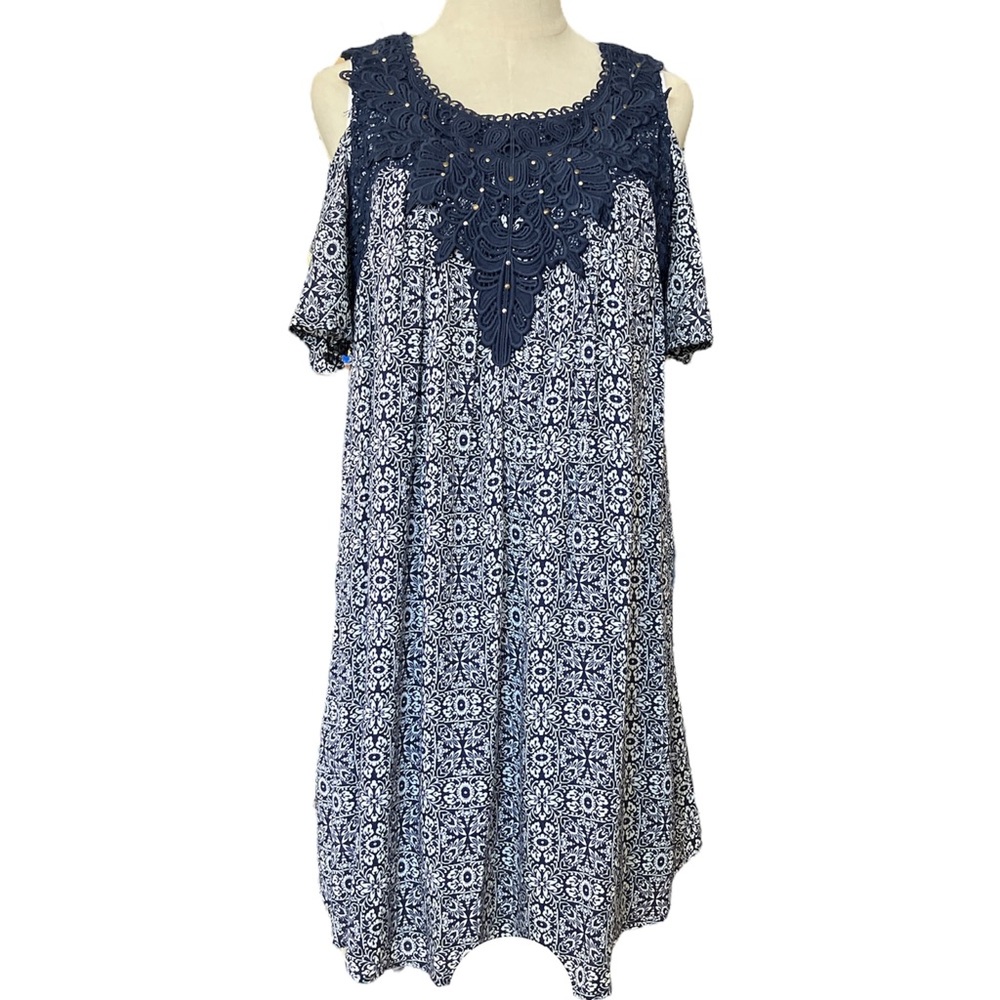 Knox Rose Cold Shoulder Blue Floral Dress Size L